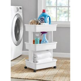 3-Tier Plastic Multi-Purpose Rolling Laundry Cart, Arctic White, Case Pack 1