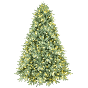 Artificial 4ft Blue green Tint Christmas Tree with 592 PE/PVC Mixed Branch Tips, 150L warm white led, memory wire+iron wire