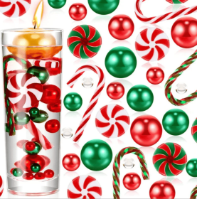 Christmas Vase Filler,Candy Cane Vase Filler Floating Pearls Candles (Color: Green)