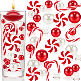 Christmas Vase Filler,Candy Cane Vase Filler Floating Pearls Candles (Color: White)