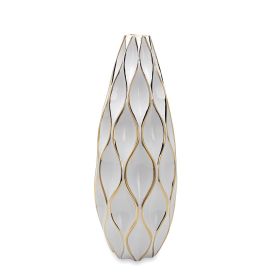 Elegant White Ceramic Vase with Gold Accents - Timeless Home Decor (Color: as Pic)