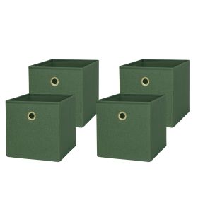 Collapsible Fabric Cube Storage Bins (10.5" x 10.5") 4 Pack (Color: Green)