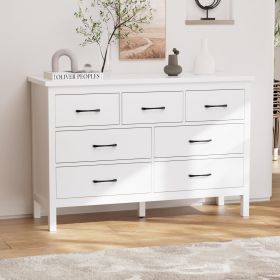 7 Drawer Dresser For Bedroom, Wood Storage Cabinet With Black Handles, Modern Closet Of Drawers for Living Room (Color: White)